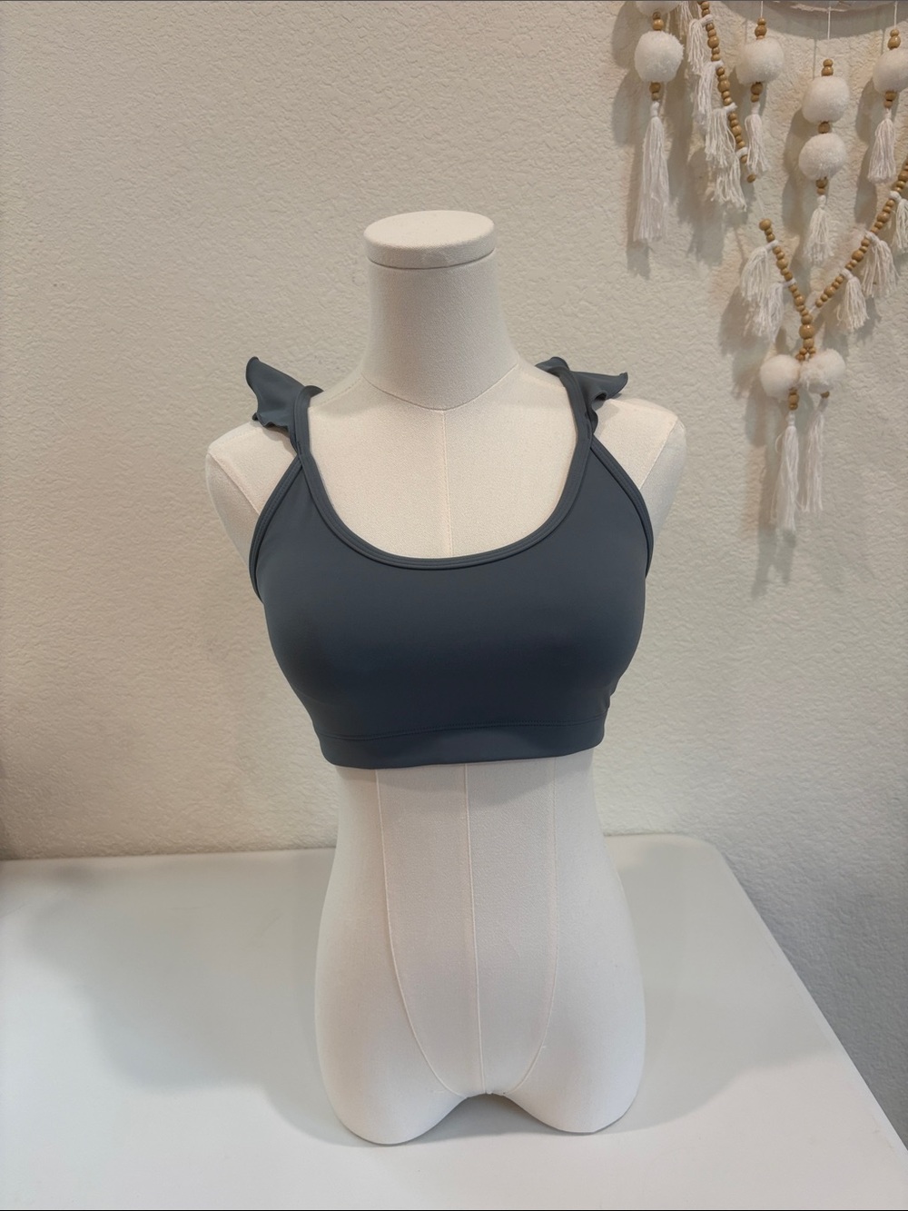 JoyLab Ruffle-Strap Scoop Sports Bralette in Slate Blue